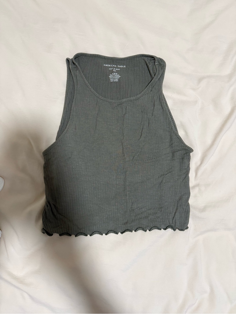 American Eagle Outfitters Olive Ribbed Cropped Tank Top